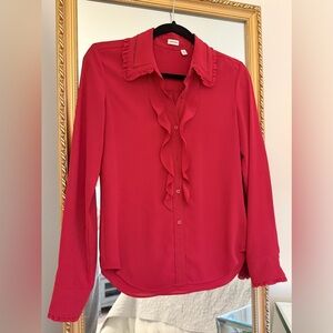Aritzia Sunday Best Red Ruffle Button-Down Blouse
